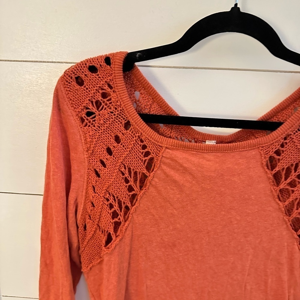 FREE PEOPLE Woman Crochet back bohemian shabby chic cotton long sleeve tunic M - Picture 5 of 15
